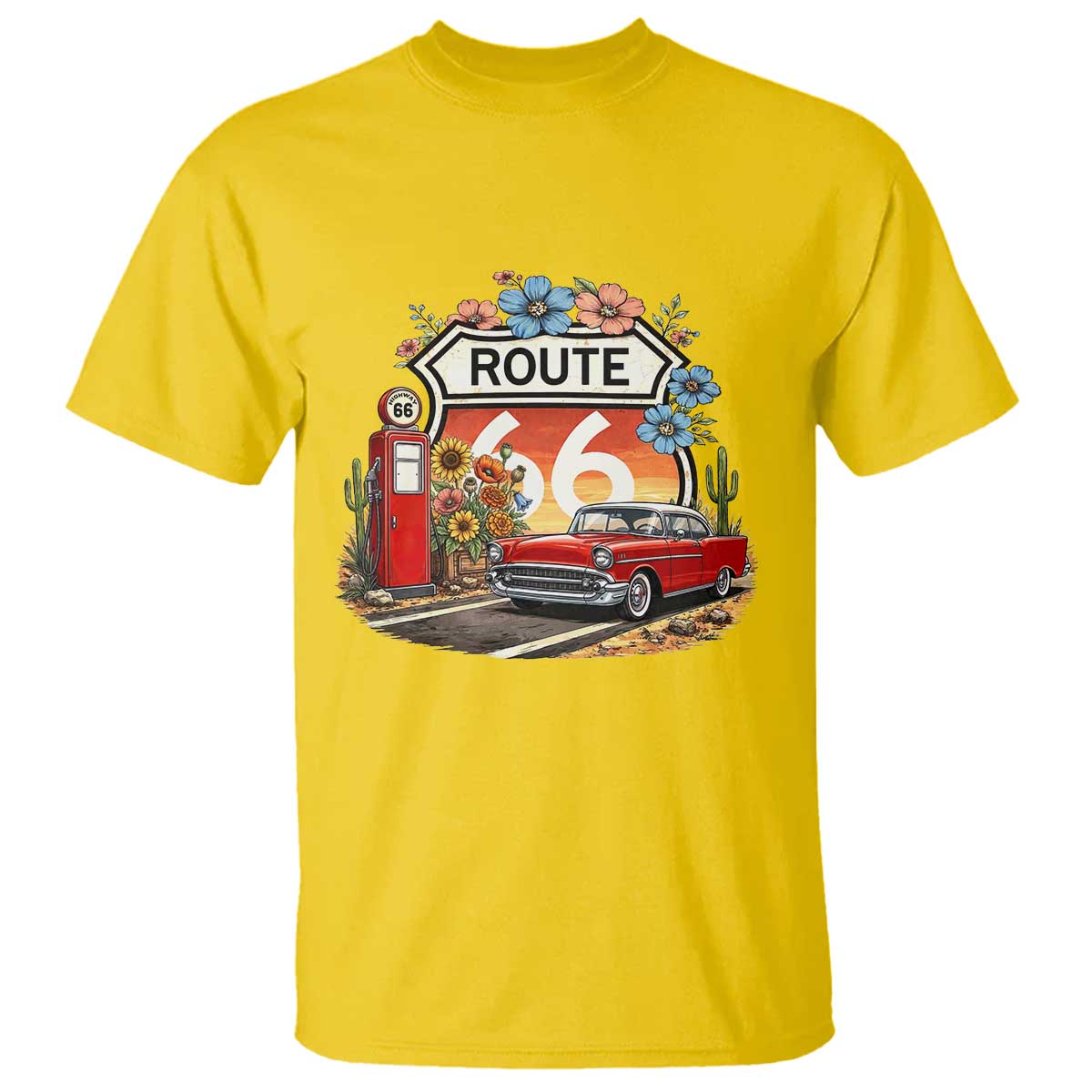 Retro Route Highway 66 T Shirt Boho Wildflower Americana Floral TS12 Daisy Print Your Wear