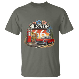 Retro Route Highway 66 T Shirt Boho Wildflower Americana Floral TS12 Military Green Print Your Wear