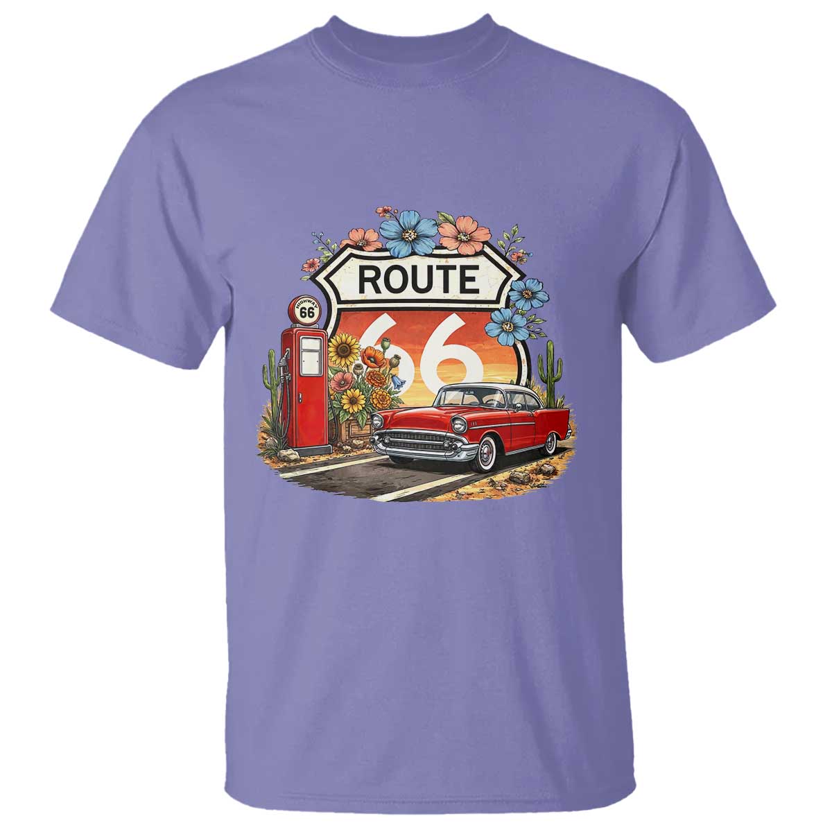 Retro Route Highway 66 T Shirt Boho Wildflower Americana Floral TS12 Violet Print Your Wear