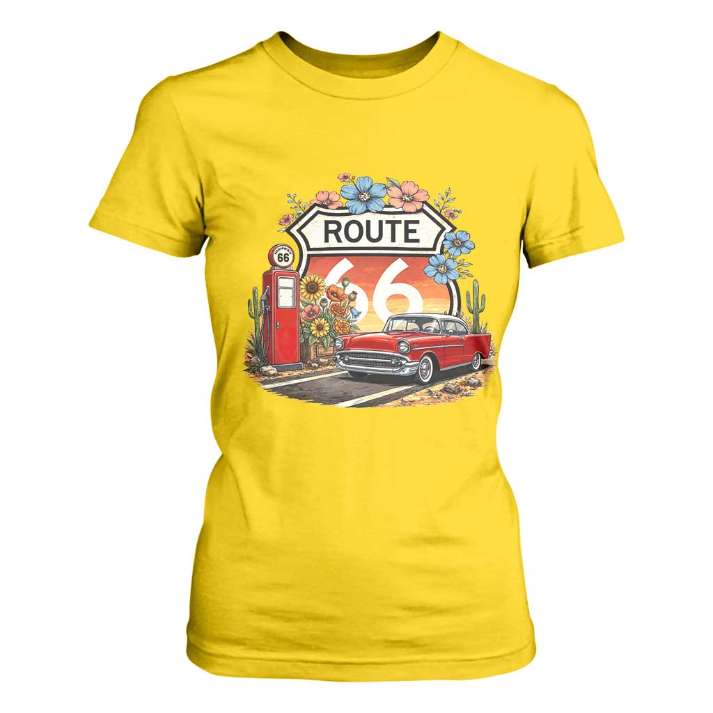 Retro Route Highway 66 T Shirt For Women Boho Wildflower Americana Floral TS12 Daisy Print Your Wear