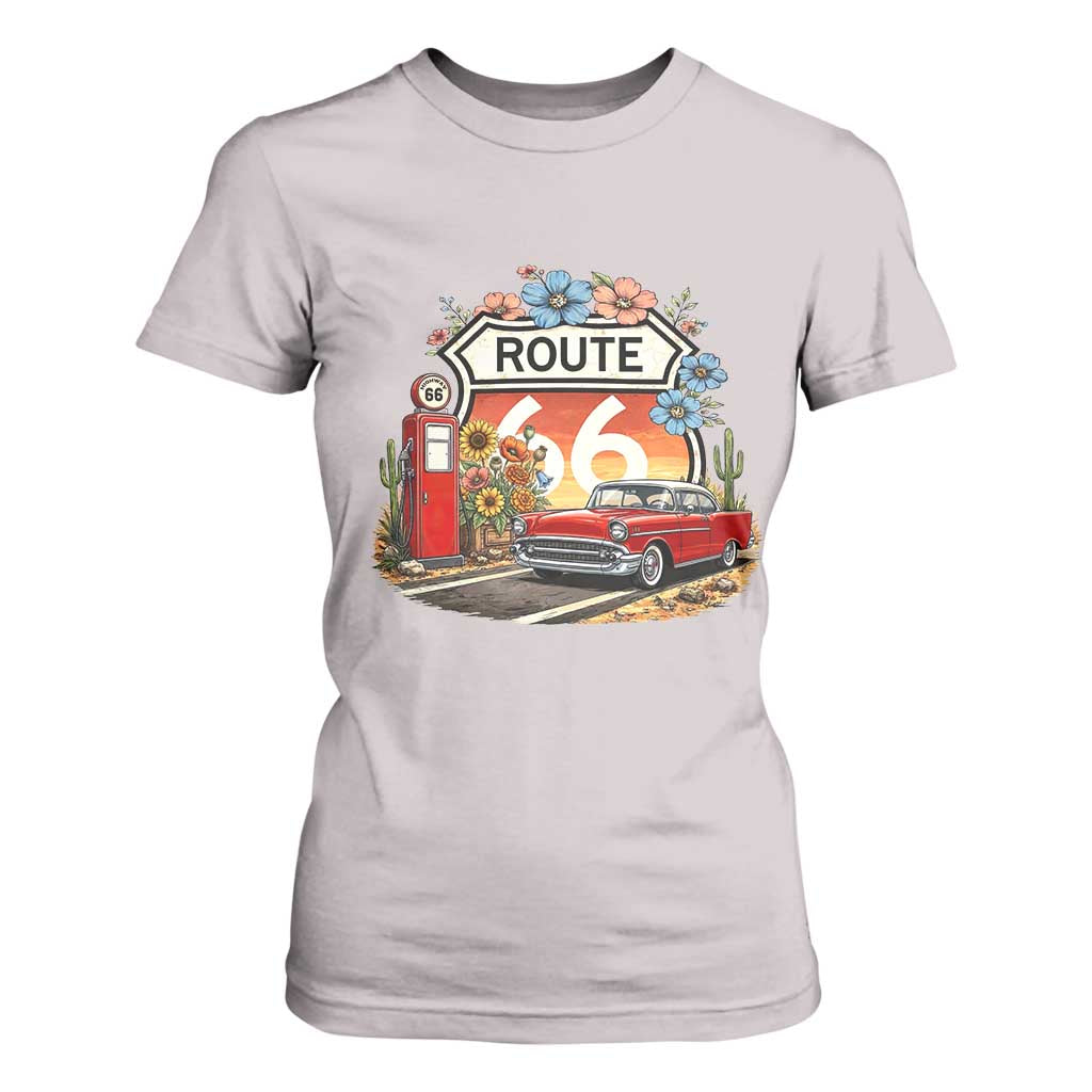 Retro Route Highway 66 T Shirt For Women Boho Wildflower Americana Floral TS12 Ice Gray Print Your Wear
