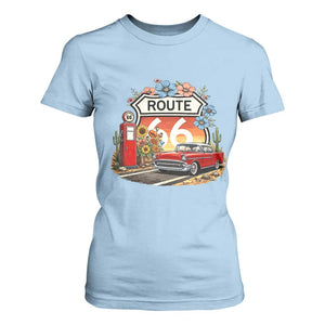 Retro Route Highway 66 T Shirt For Women Boho Wildflower Americana Floral TS12 Light Blue Print Your Wear