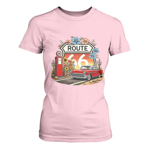 Retro Route Highway 66 T Shirt For Women Boho Wildflower Americana Floral TS12 Light Pink Print Your Wear