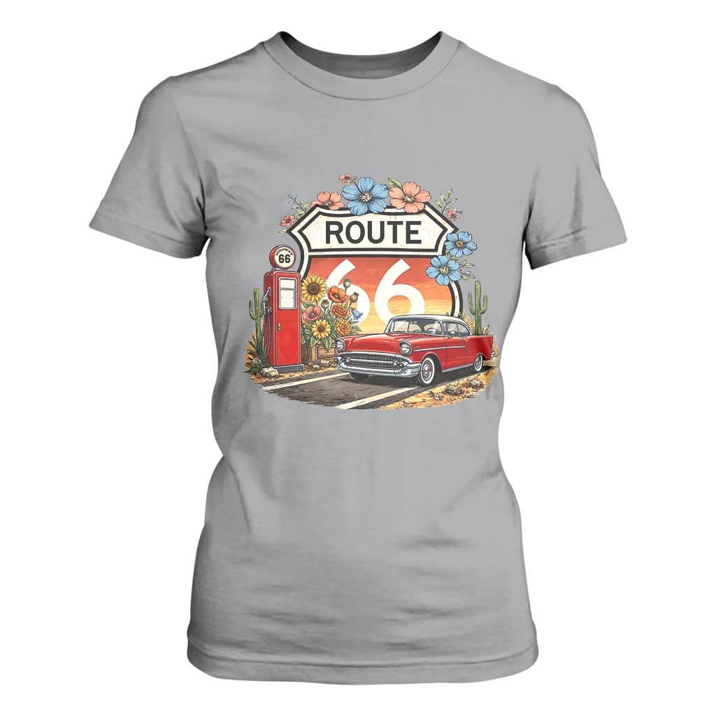 Retro Route Highway 66 T Shirt For Women Boho Wildflower Americana Floral TS12 Sport Gray Print Your Wear