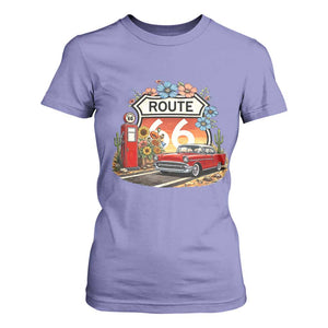 Retro Route Highway 66 T Shirt For Women Boho Wildflower Americana Floral TS12 Violet Print Your Wear