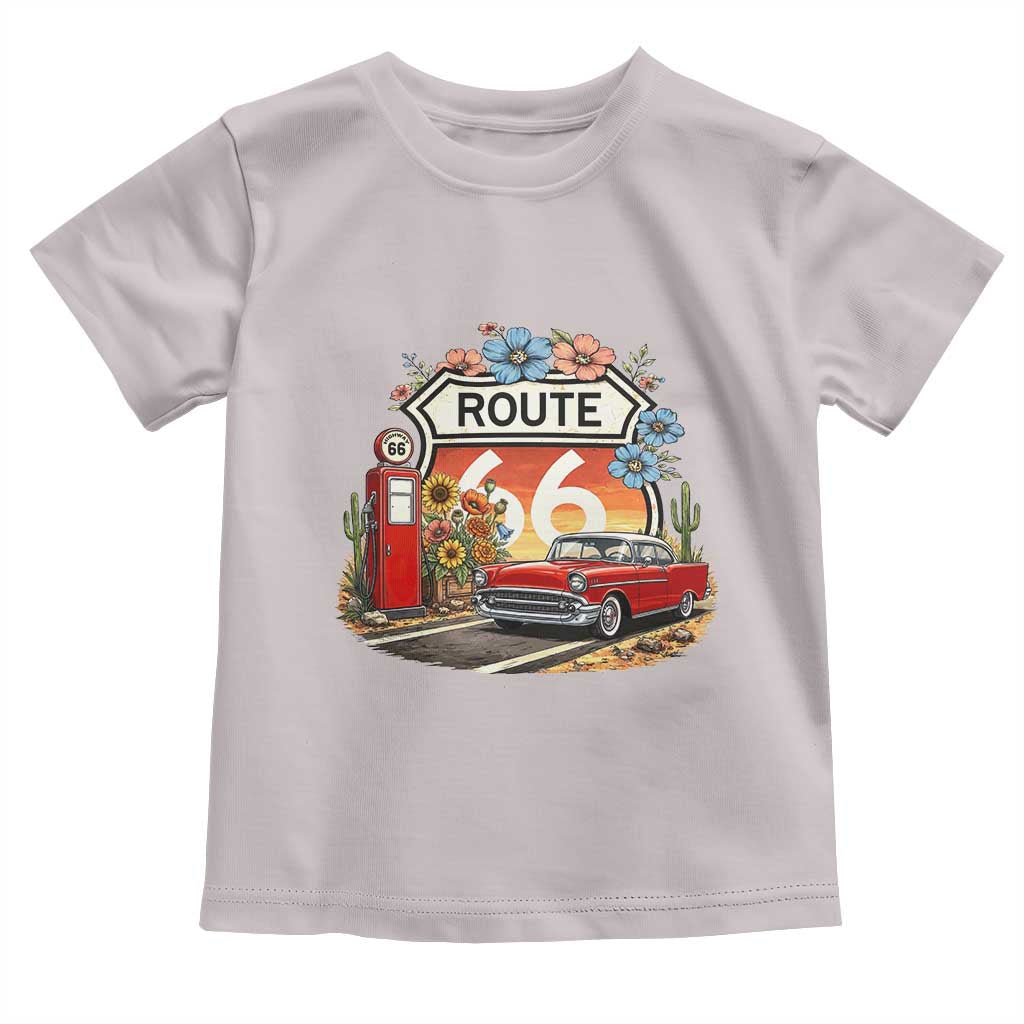 Retro Route Highway 66 Toddler T Shirt Boho Wildflower Americana Floral TS12 Ice Gray Print Your Wear