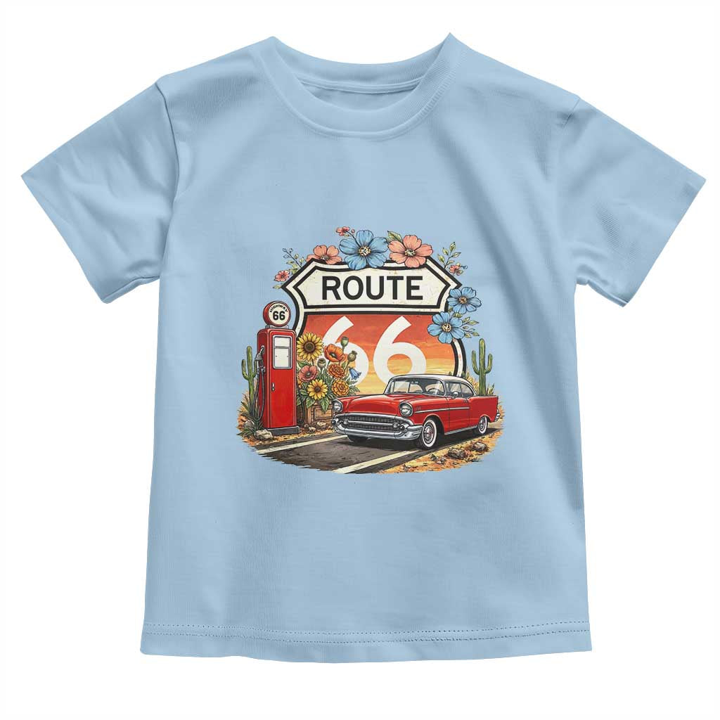 Retro Route Highway 66 Toddler T Shirt Boho Wildflower Americana Floral TS12 Light Blue Print Your Wear