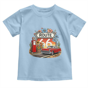 Retro Route Highway 66 Toddler T Shirt Boho Wildflower Americana Floral TS12 Light Blue Print Your Wear