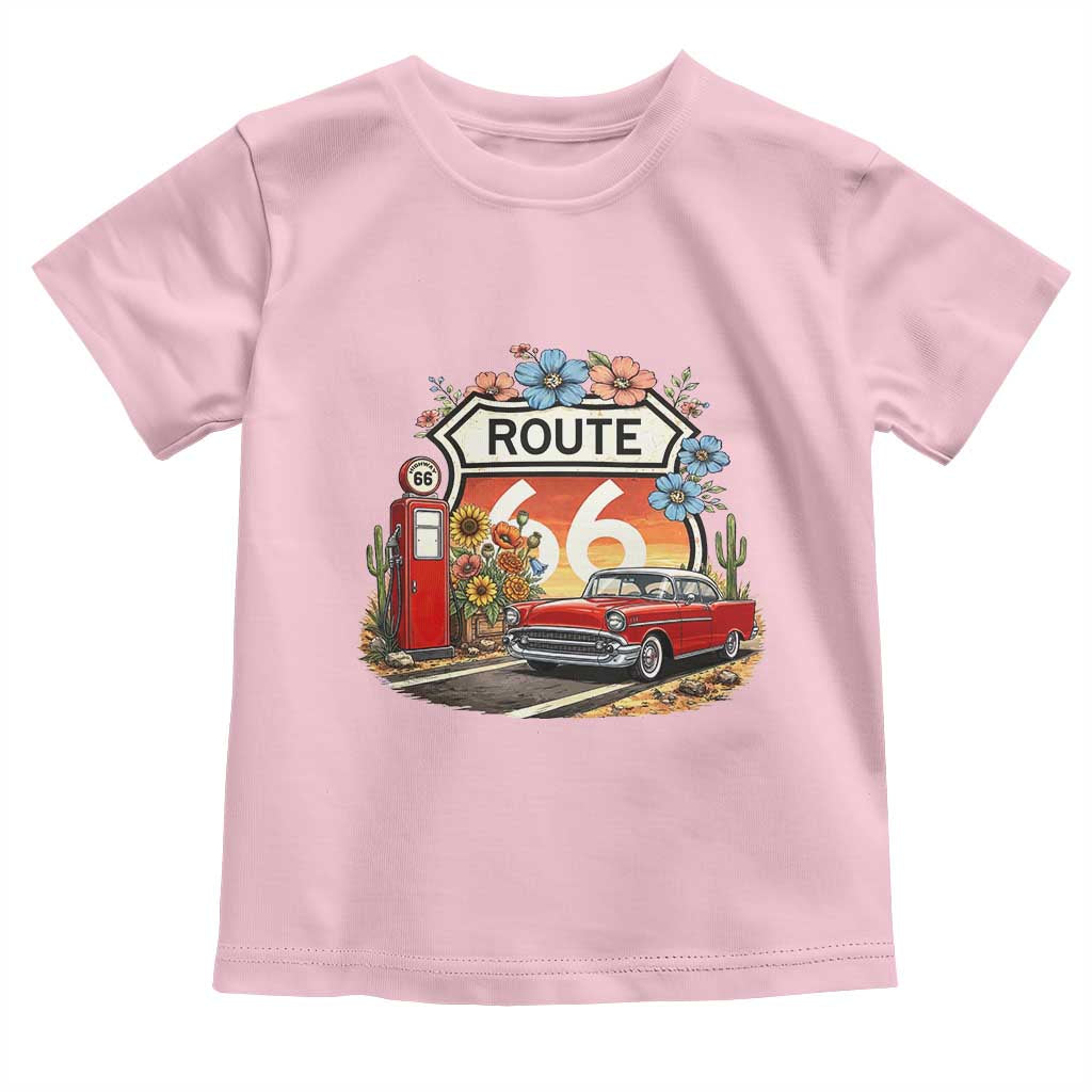 Retro Route Highway 66 Toddler T Shirt Boho Wildflower Americana Floral TS12 Light Pink Print Your Wear