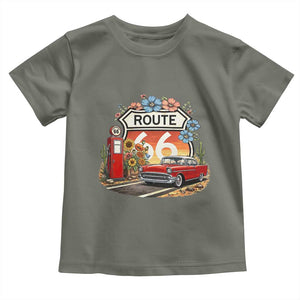 Retro Route Highway 66 Toddler T Shirt Boho Wildflower Americana Floral TS12 Military Green Print Your Wear