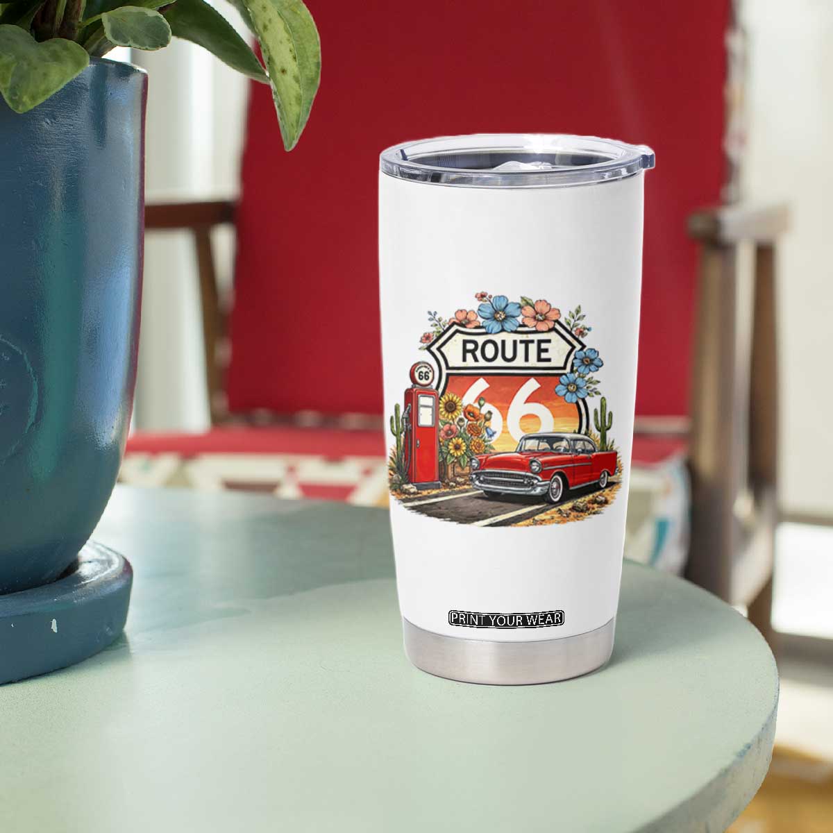 Retro Route Highway 66 Tumbler Cup Boho Wildflower Americana Floral TS12 Print Your Wear