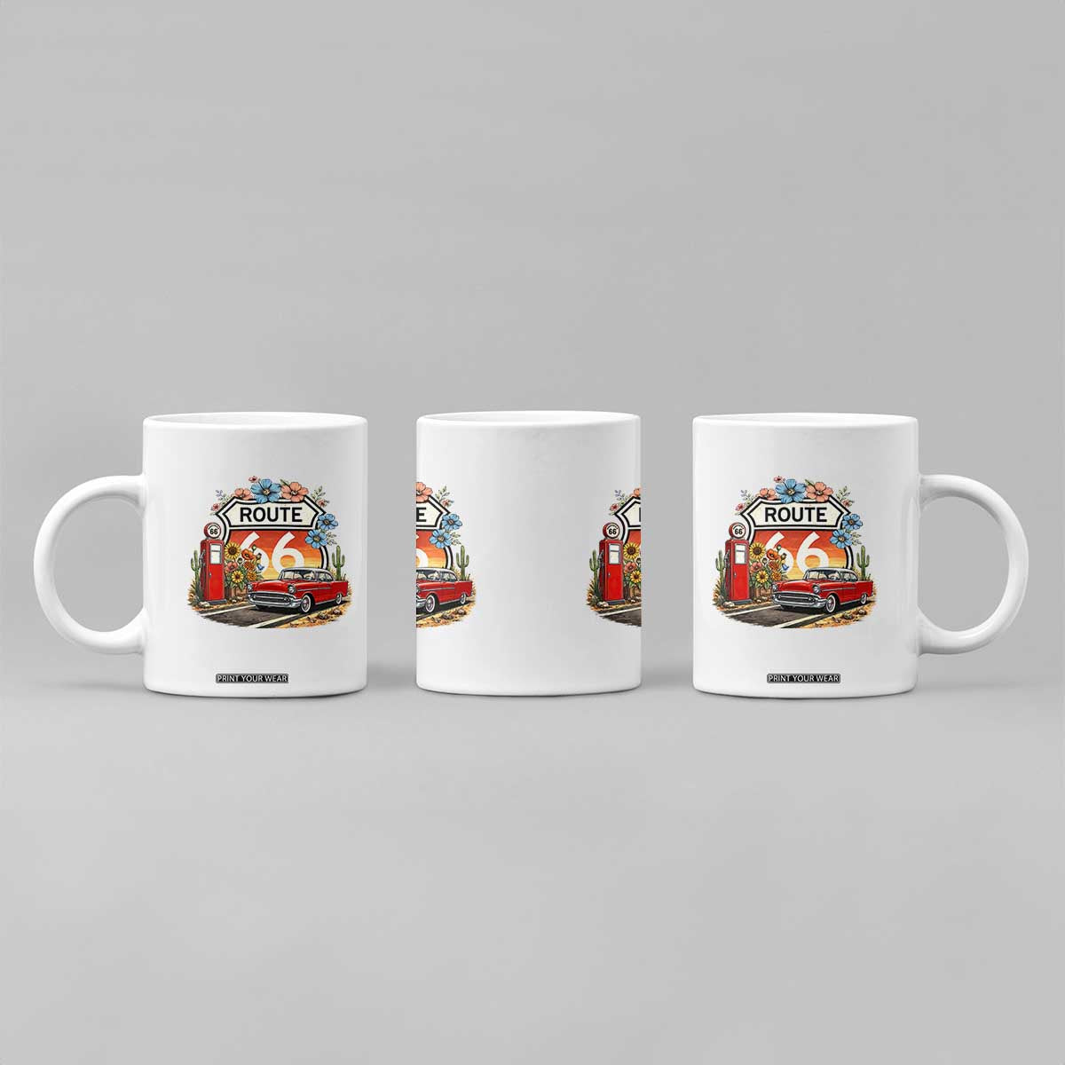 Retro Route Highway 66 Coffee Mug Boho Wildflower Americana Floral TS12 Print Your Wear