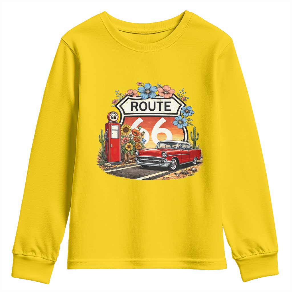 Retro Route Highway 66 Youth Sweatshirt Boho Wildflower Americana Floral TS12 Daisy Print Your Wear
