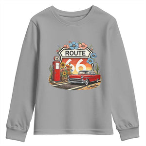 Retro Route Highway 66 Youth Sweatshirt Boho Wildflower Americana Floral TS12 Sport Gray Print Your Wear