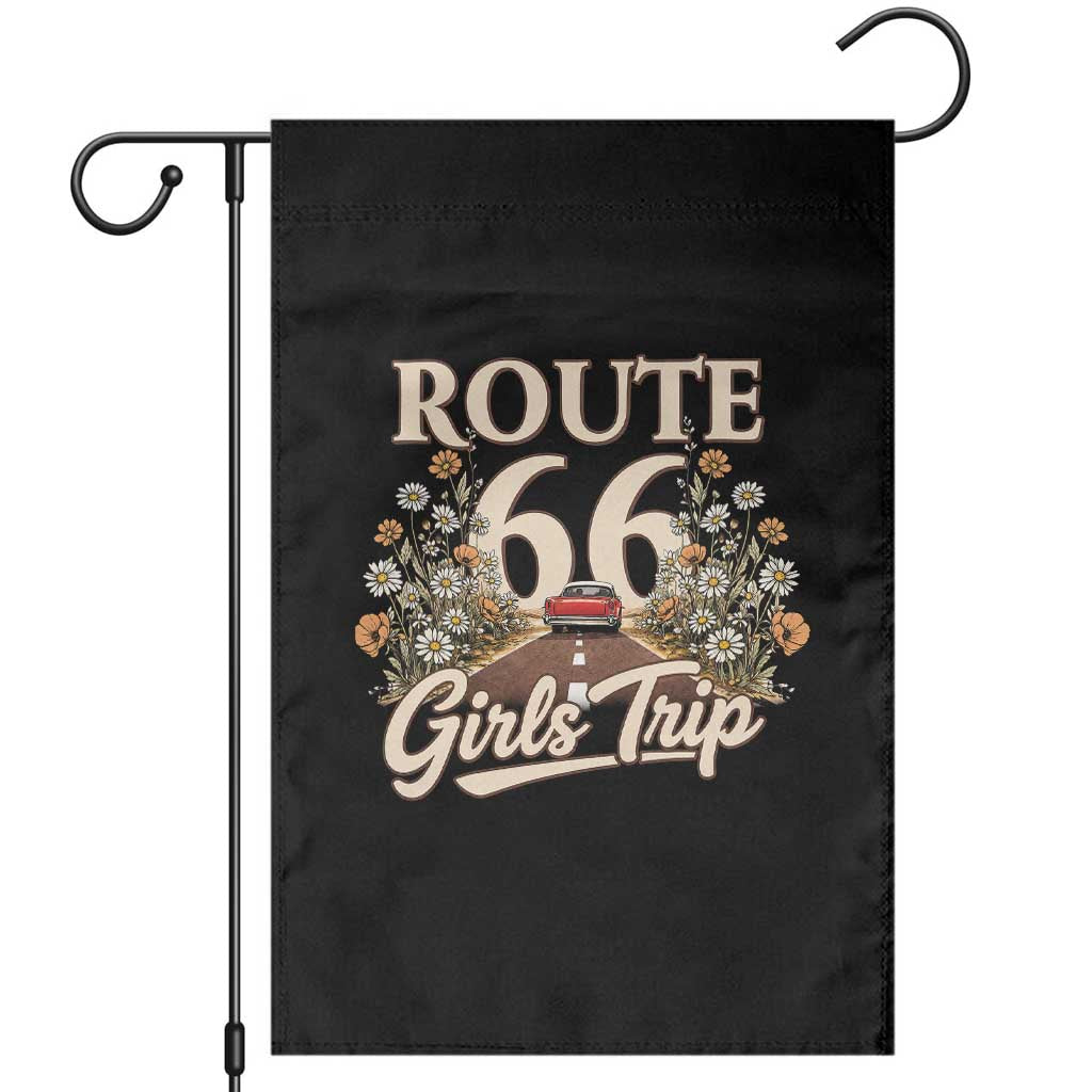 Retro Floral Route Highway 66 Girls Trip Road Trip Garden Flag TS12 Black Print Your Wear