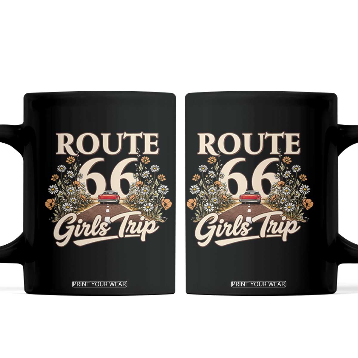 Retro Floral Route Highway 66 Girls Trip Road Trip Coffee Mug
