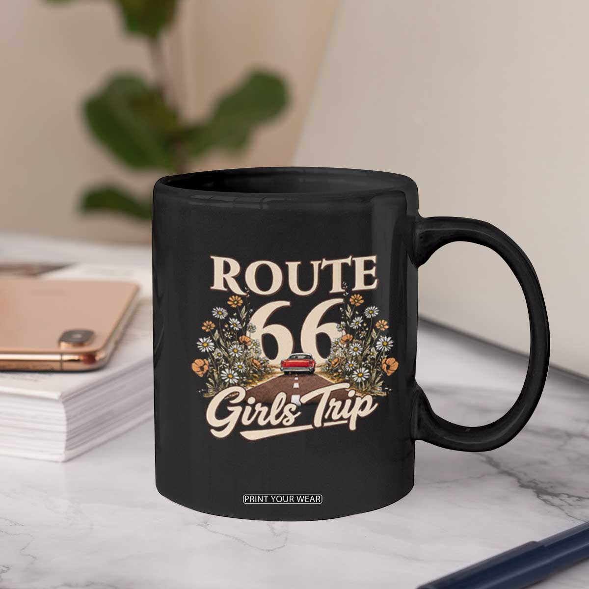 Retro Floral Route Highway 66 Girls Trip Road Trip Coffee Mug