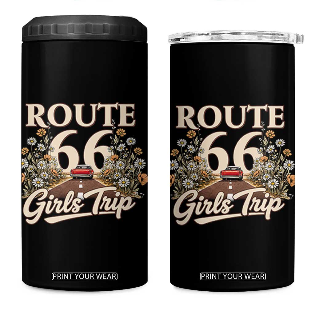 Retro Floral Route Highway 66 Girls Trip Road Trip 4 in 1 Can Cooler Tumbler