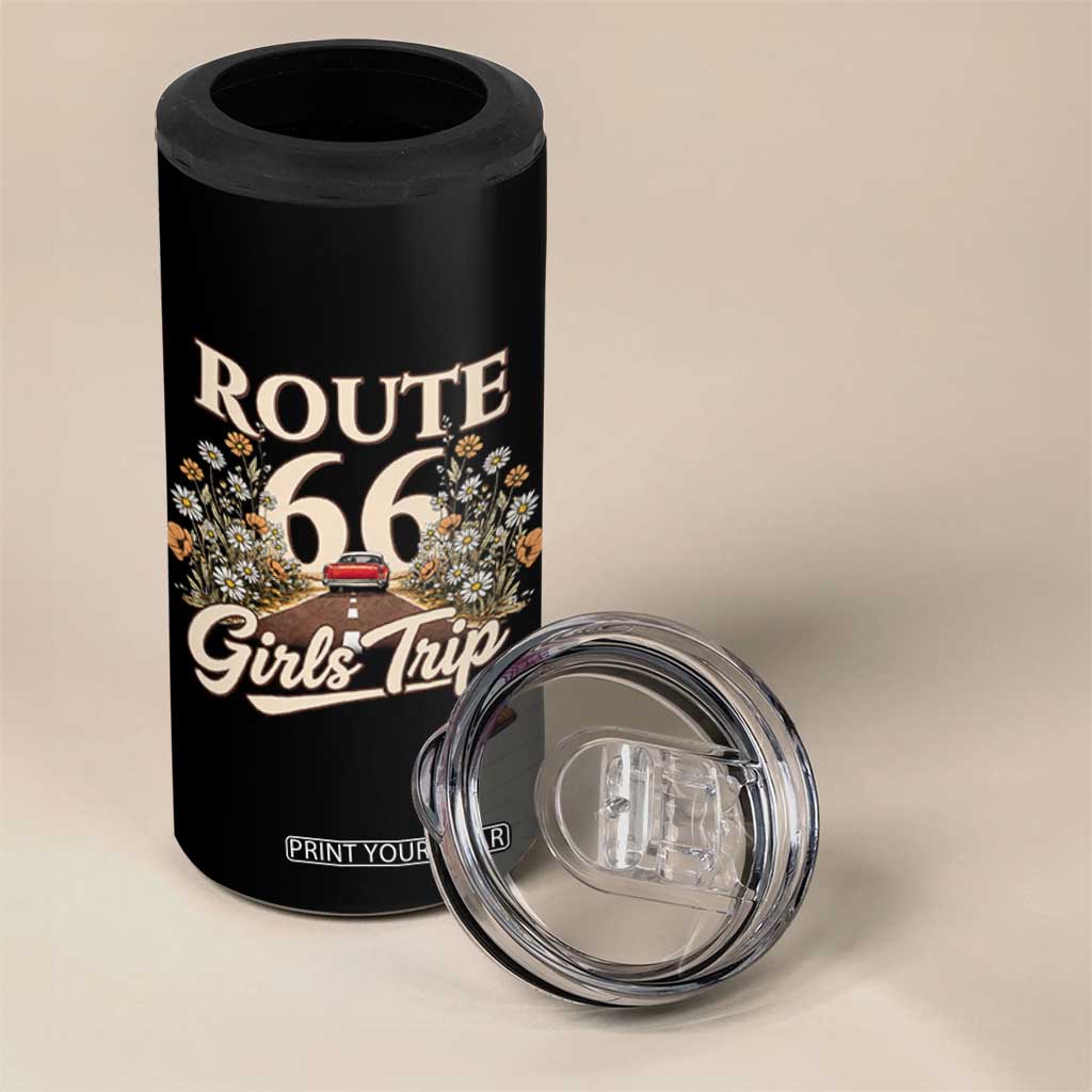 Retro Floral Route Highway 66 Girls Trip Road Trip 4 in 1 Can Cooler Tumbler
