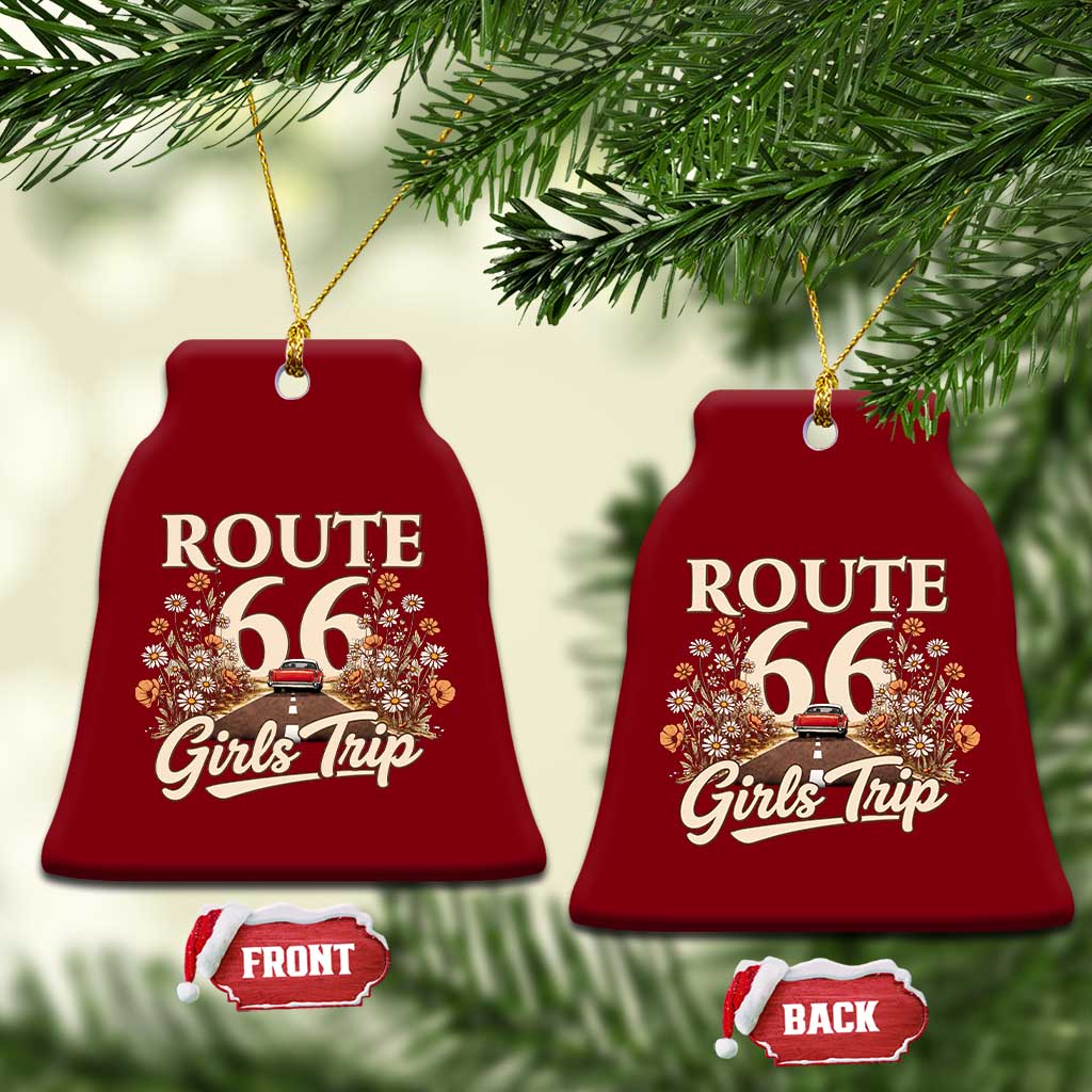 Retro Floral Route Highway 66 Girls Trip Road Trip Ceramic Ornament