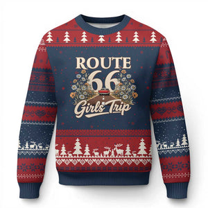 Retro Floral Route Highway 66 Girls Trip Road Trip Ugly Christmas Sweater