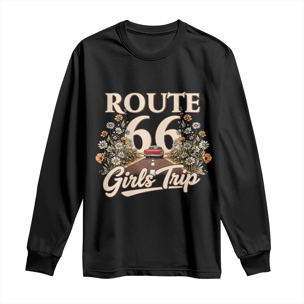 Retro Floral Route Highway 66 Girls Trip Road Trip Long Sleeve Shirt
