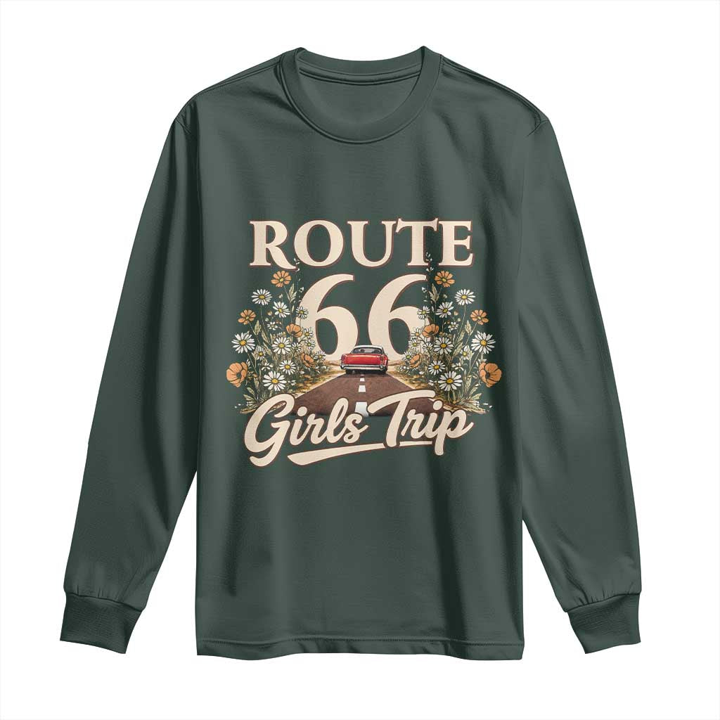 Retro Floral Route Highway 66 Girls Trip Road Trip Long Sleeve Shirt