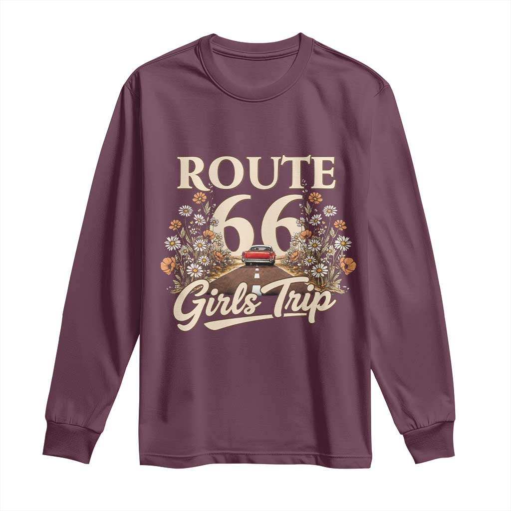 Retro Floral Route Highway 66 Girls Trip Road Trip Long Sleeve Shirt