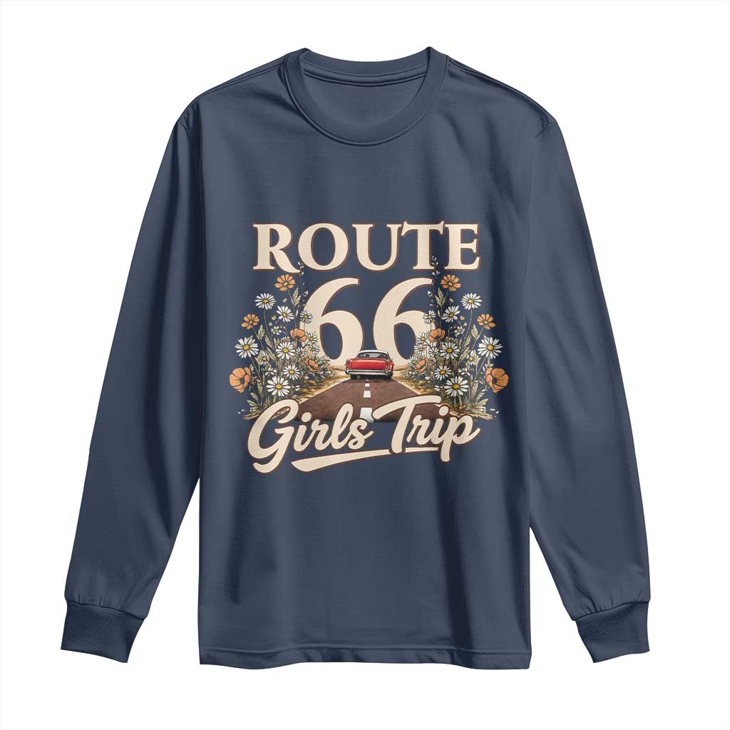 Retro Floral Route Highway 66 Girls Trip Road Trip Long Sleeve Shirt
