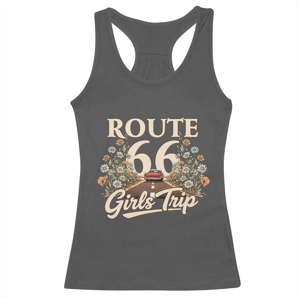 Retro Floral Route Highway 66 Girls Trip Road Trip Racerback Tank Top