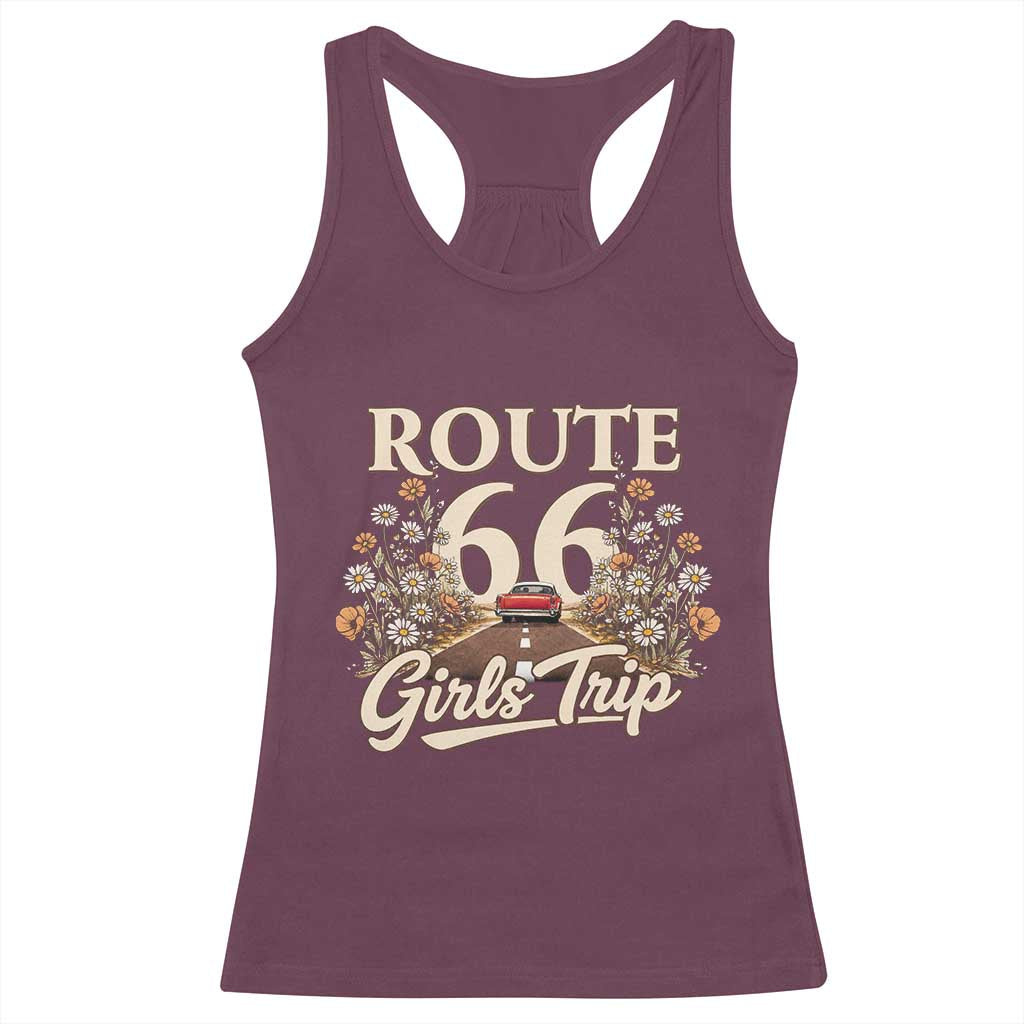 Retro Floral Route Highway 66 Girls Trip Road Trip Racerback Tank Top
