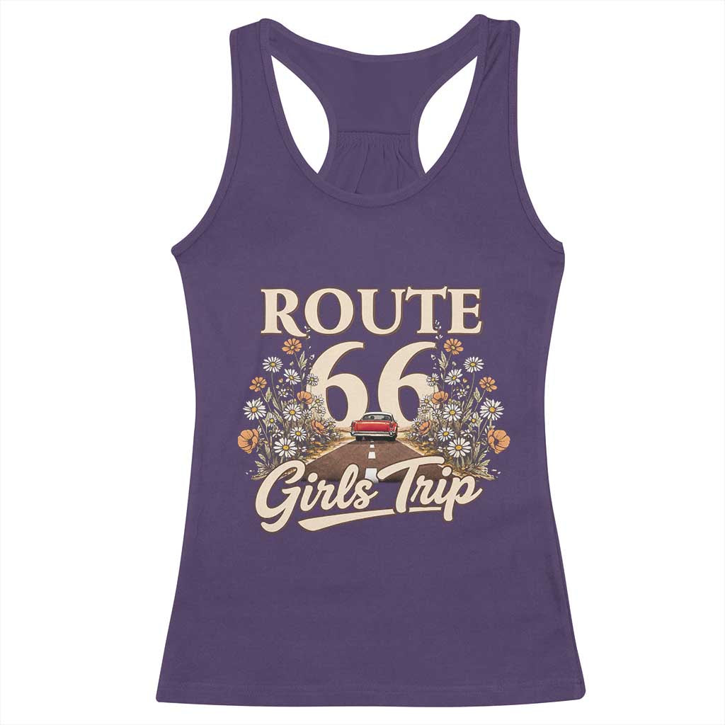 Retro Floral Route Highway 66 Girls Trip Road Trip Racerback Tank Top