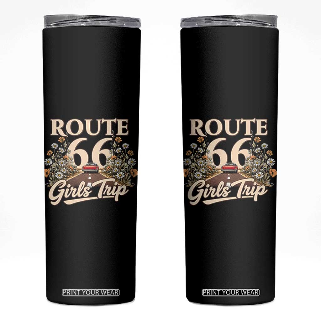 Retro Floral Route Highway 66 Girls Trip Road Trip Skinny Tumbler TS12 Black Print Your Wear