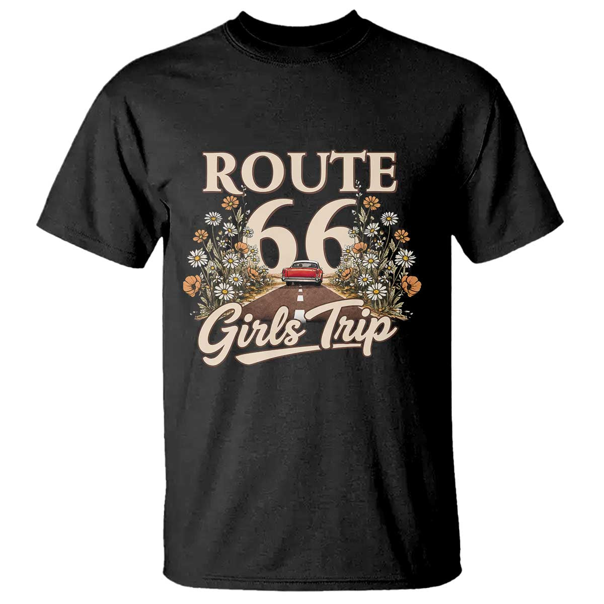 Retro Floral Route Highway 66 Girls Trip Road Trip T Shirt