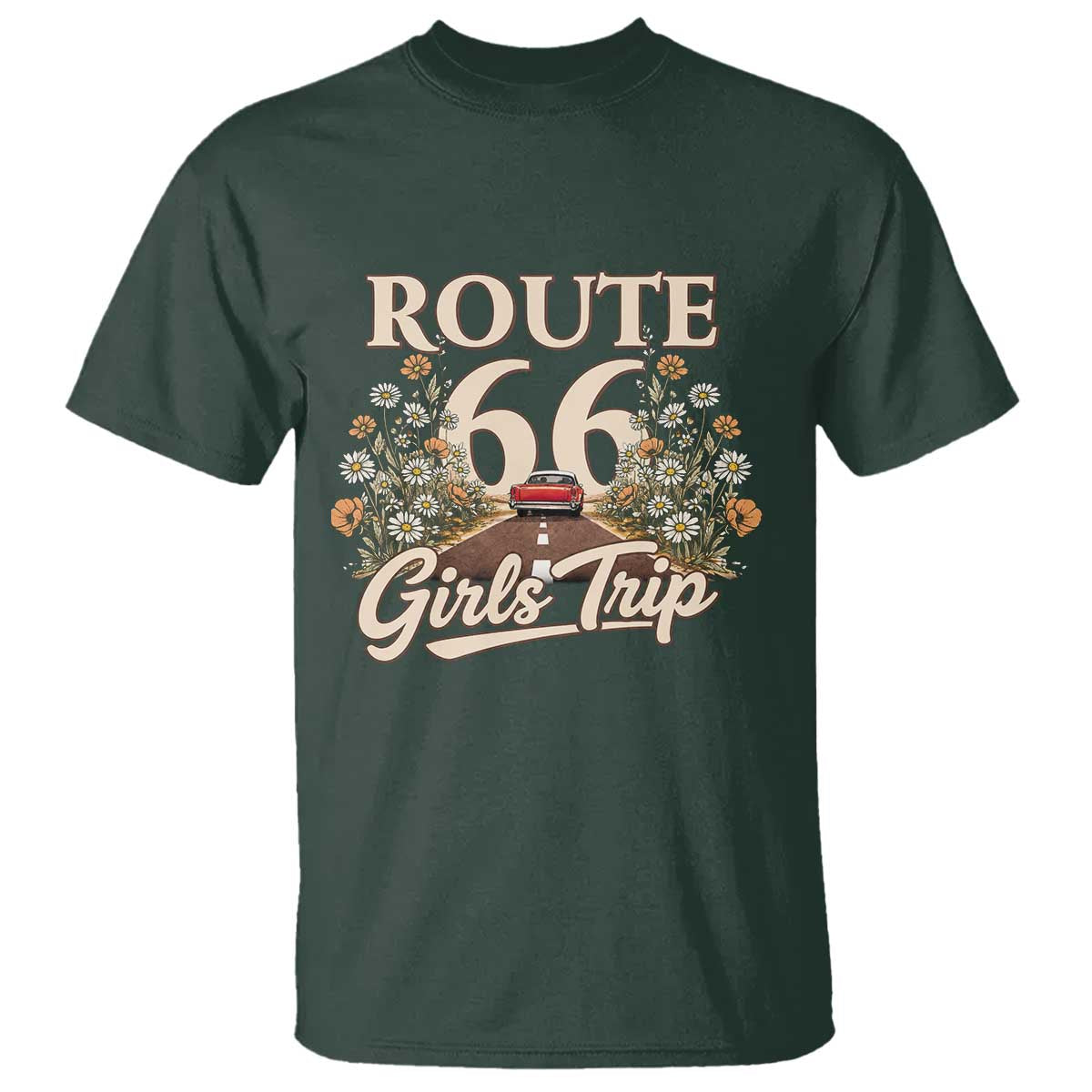 Retro Floral Route Highway 66 Girls Trip Road Trip T Shirt