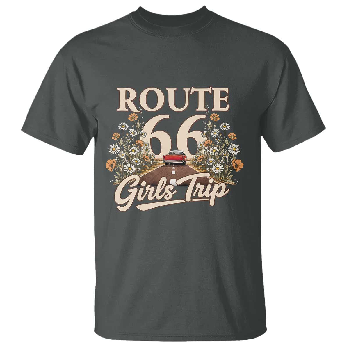 Retro Floral Route Highway 66 Girls Trip Road Trip T Shirt