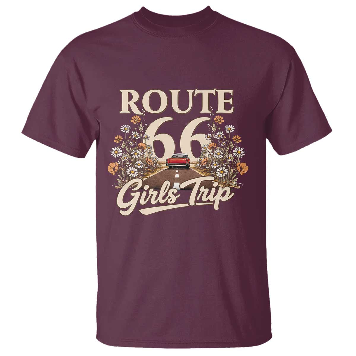 Retro Floral Route Highway 66 Girls Trip Road Trip T Shirt