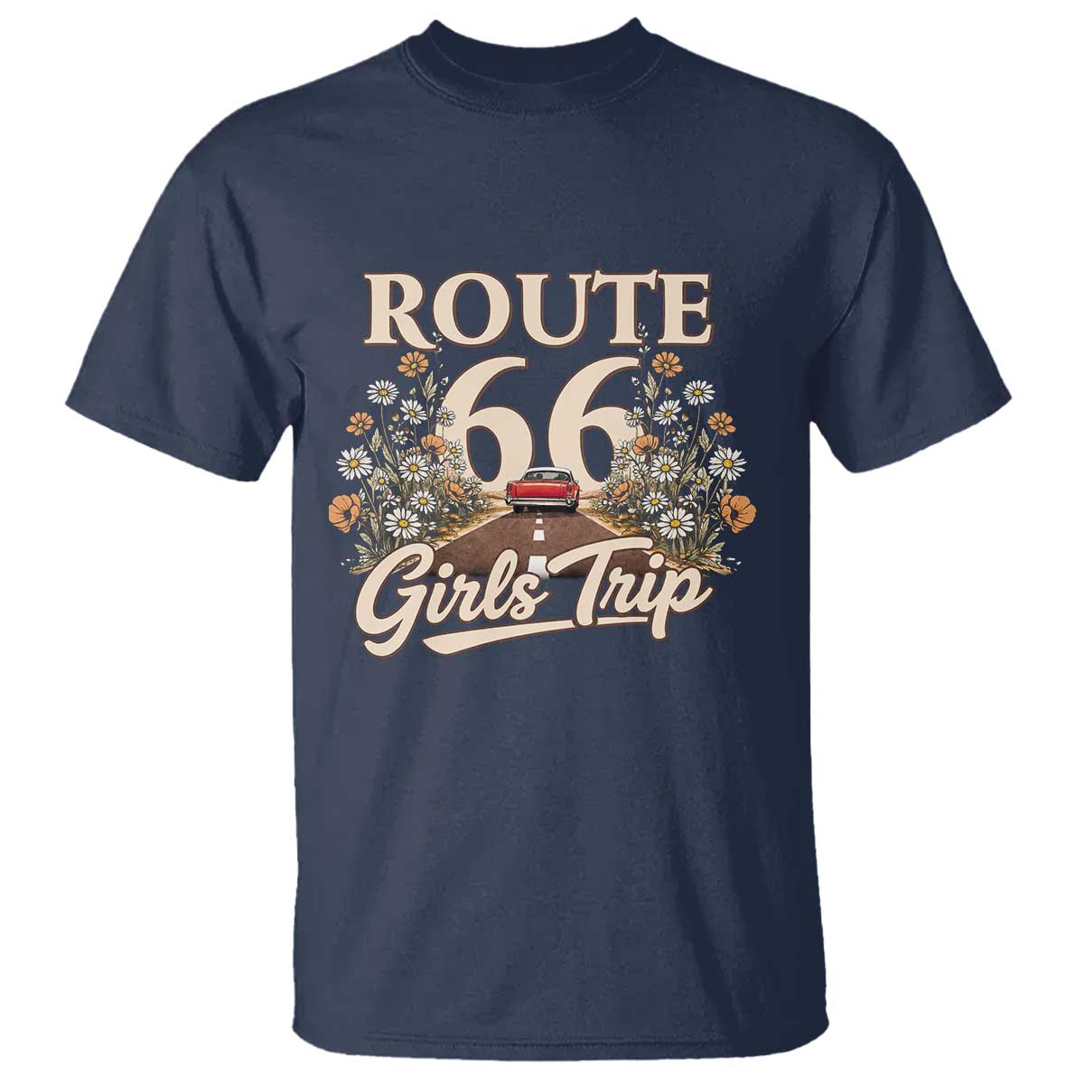 Retro Floral Route Highway 66 Girls Trip Road Trip T Shirt