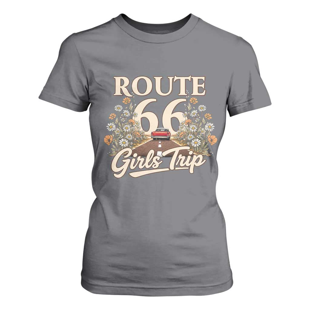 Retro Floral Route Highway 66 Girls Trip Road Trip T Shirt For Women