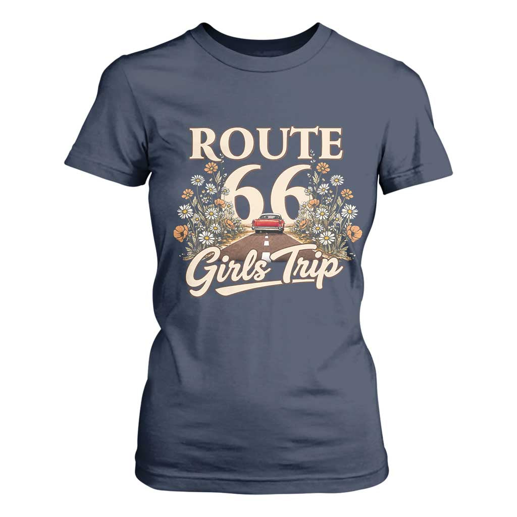 Retro Floral Route Highway 66 Girls Trip Road Trip T Shirt For Women