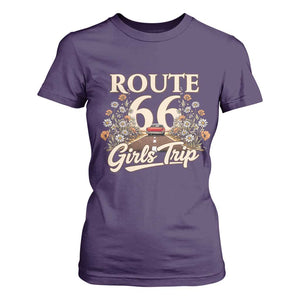 Retro Floral Route Highway 66 Girls Trip Road Trip T Shirt For Women