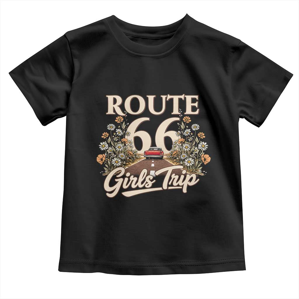 Retro Floral Route Highway 66 Girls Trip Road Trip Toddler T Shirt TS12 Black Print Your Wear