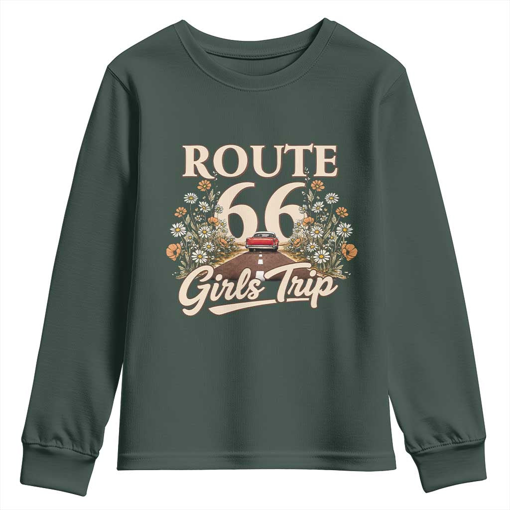 Retro Floral Route Highway 66 Girls Trip Road Trip Youth Sweatshirt