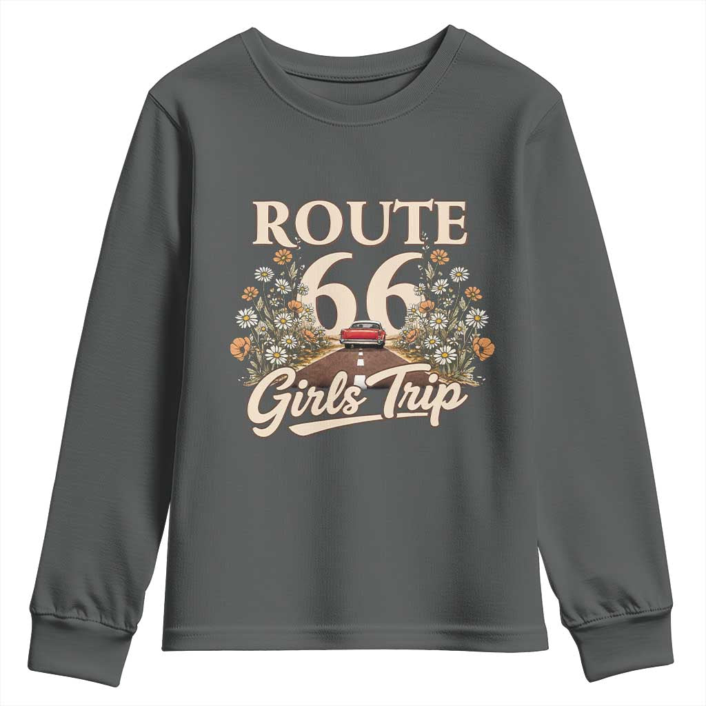 Retro Floral Route Highway 66 Girls Trip Road Trip Youth Sweatshirt