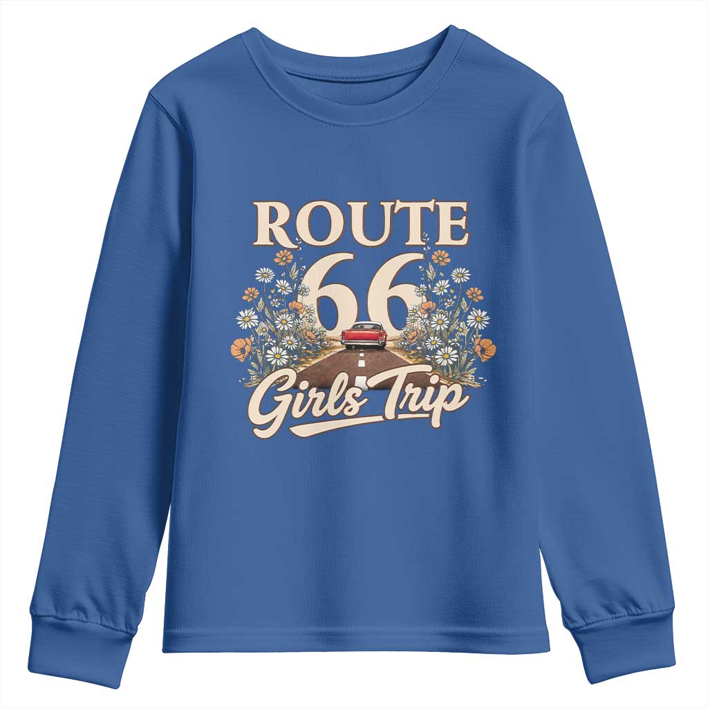 Retro Floral Route Highway 66 Girls Trip Road Trip Youth Sweatshirt