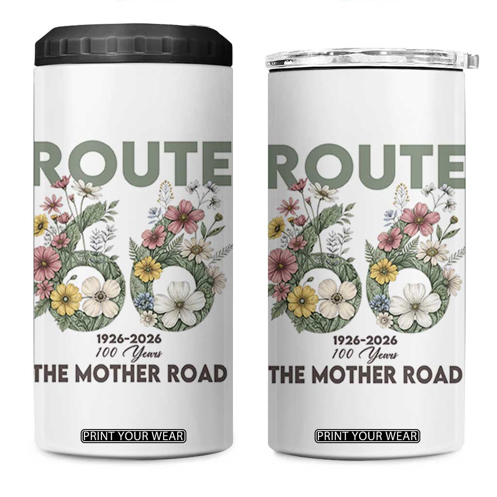 Route Highway 66 4 in 1 Can Cooler Tumbler Floral Centennial 100 Year Anniversary TS12 One Size: 16 oz White Print Your Wear