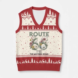 Route Highway 66 V-Neck Knit Sweater Vest Floral Centennial 100 Year Anniversary TS12 Beige Red Print Your Wear