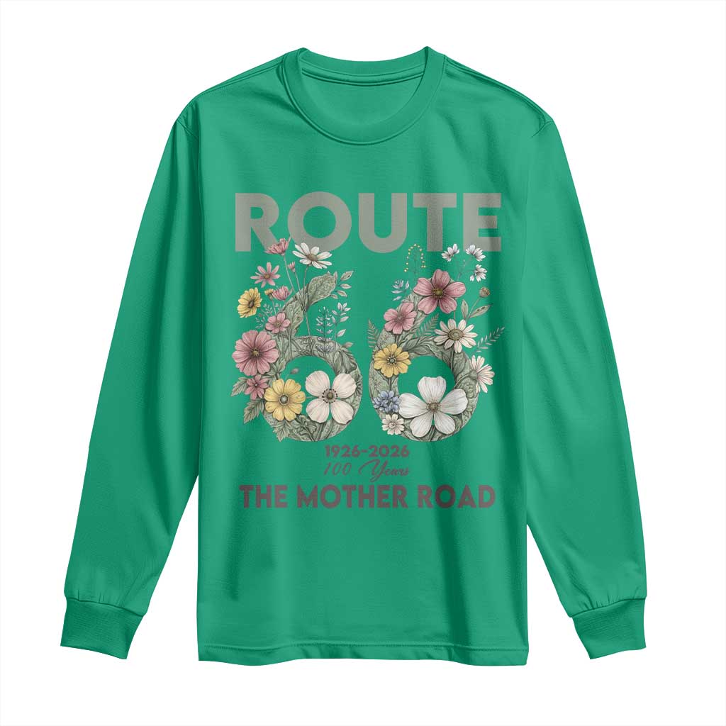 Route Highway 66 Long Sleeve Shirt Floral Centennial 100 Year Anniversary TS12 Irish Green Print Your Wear