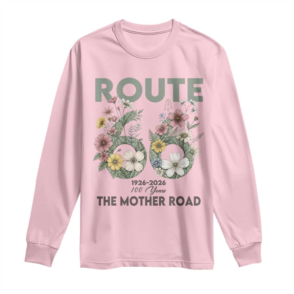Route Highway 66 Long Sleeve Shirt Floral Centennial 100 Year Anniversary TS12 Light Pink Print Your Wear