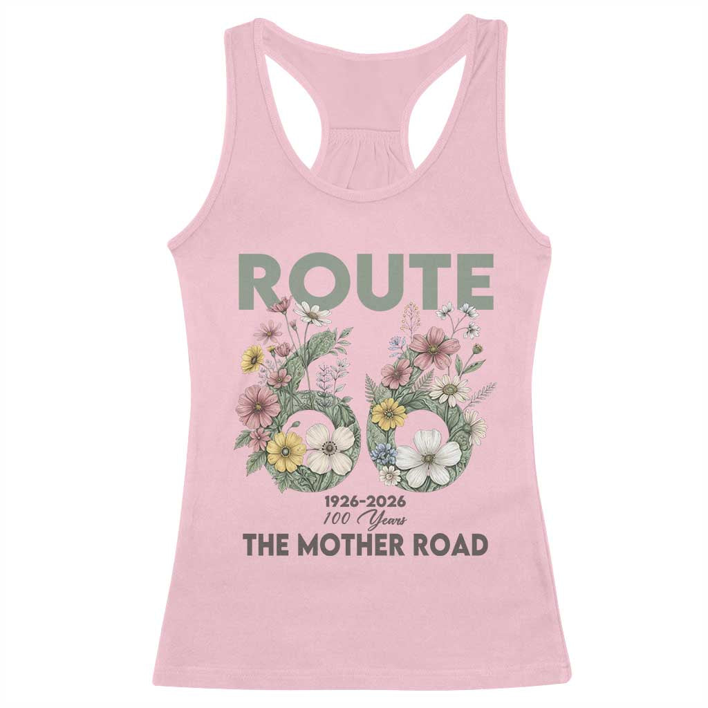 Route Highway 66 Racerback Tank Top - Floral Centennial 100 Year Anniversary TS12 Light Pink Print Your Wear